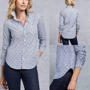 Frank & Eileen - Women Button Down Shirt in Blue Stripe w/ Navy Hearts Size XXS
